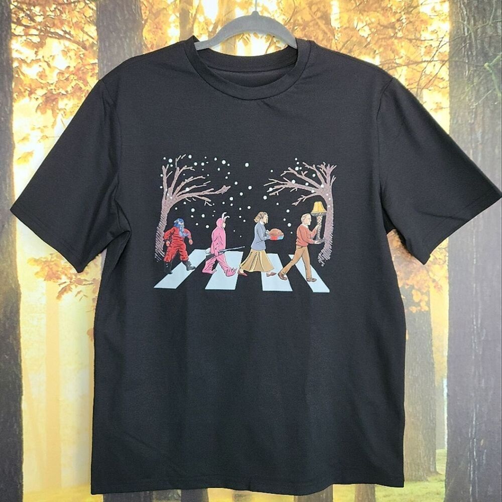 The Beatles Abbey Road A Christmas Story Shirt Small Crossover T-shirt Black